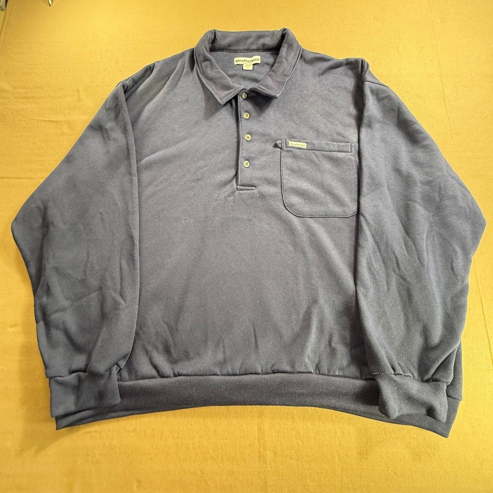 VTG Weatherman Mens Blue Pullover Polo Shirt‎ Long Sleeve Pocket Size 3XL